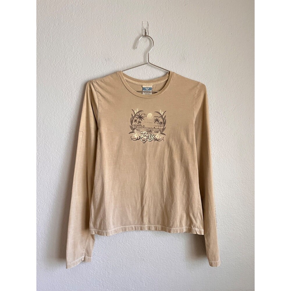 ROXY Y2K Logo Graphic Long Sleeve Tee in Beige Size LARGE